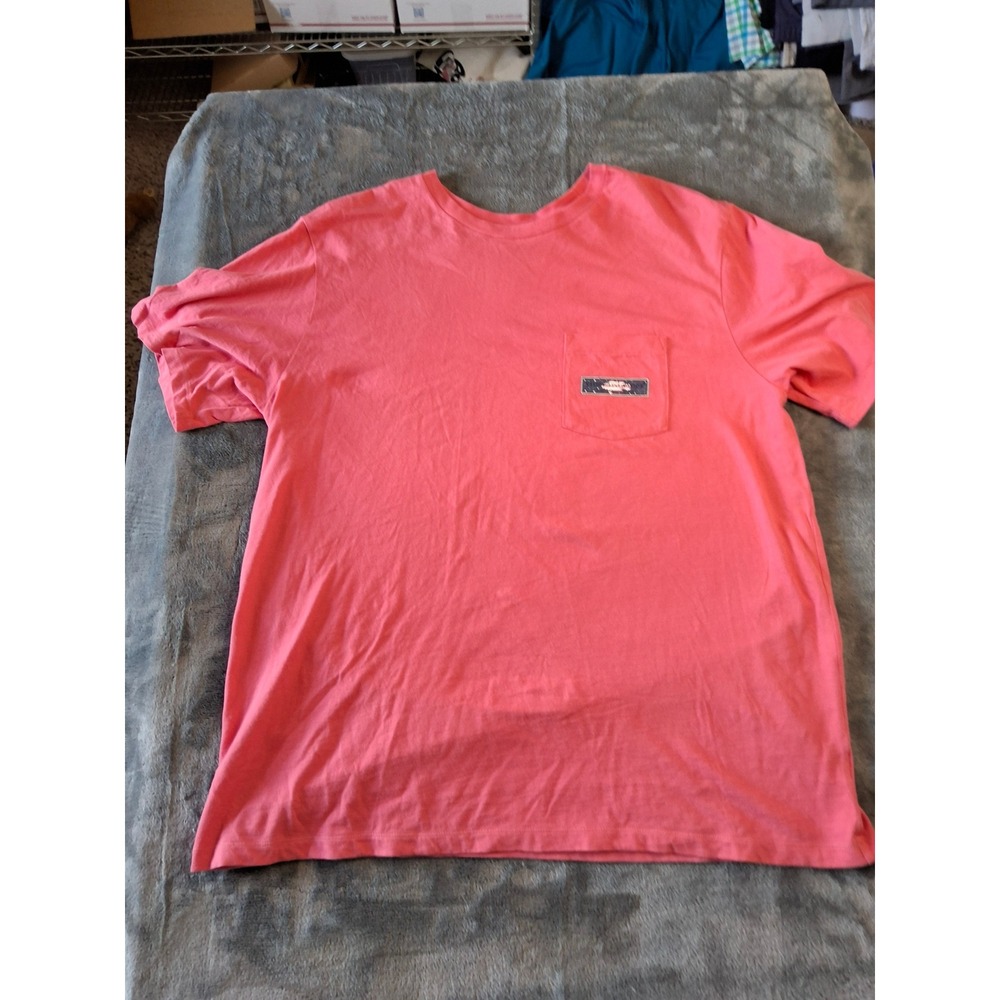 Vineyard Vines Mens XL Salmon Pink Coral Short Sleeve Pocket T-Shirt Fish Logo